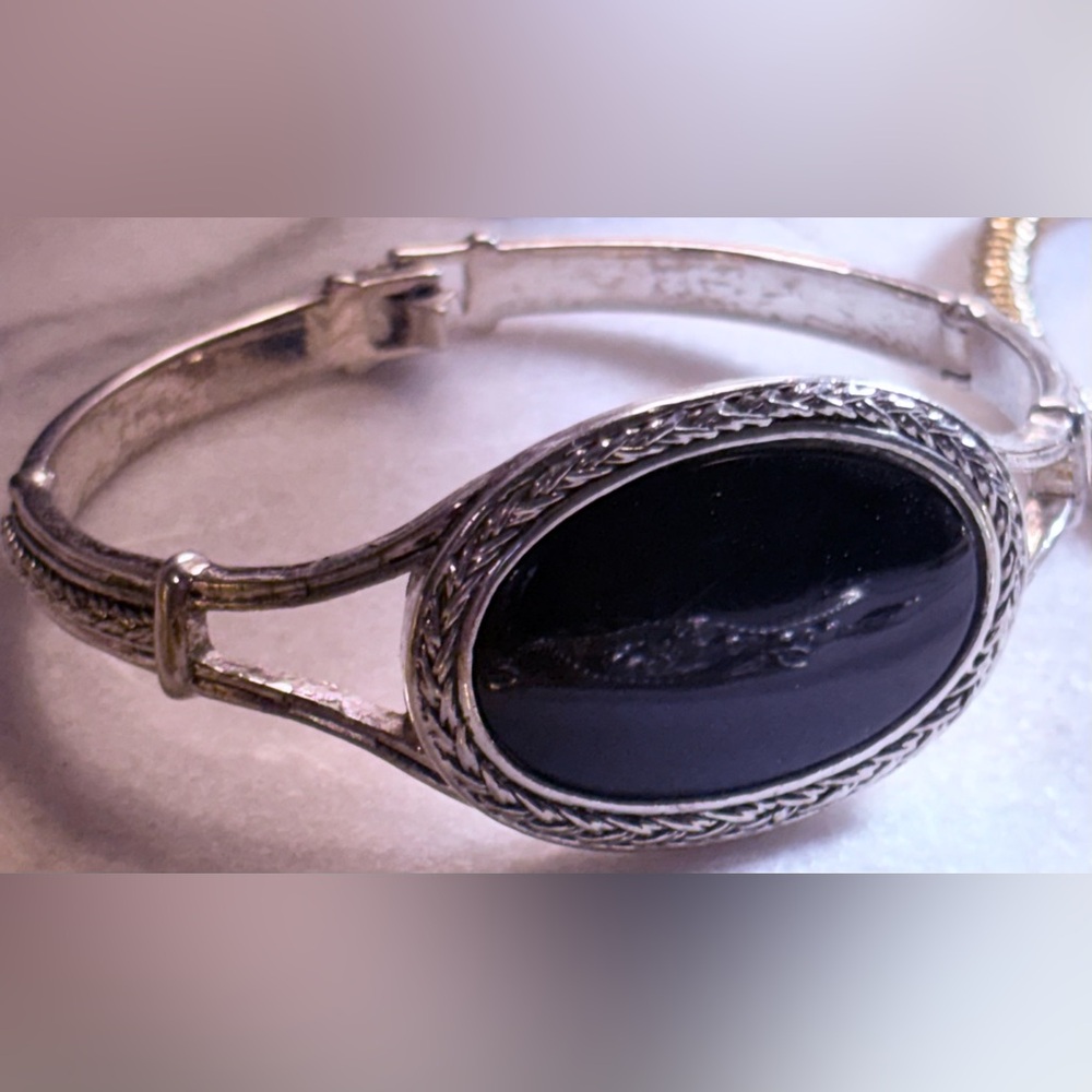 Monet Silver Bracelet with Black  Onyx Oval Accent